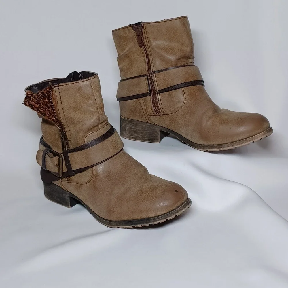 Jellypop Leo Tan Ankle Sweater Zip Boots 6M